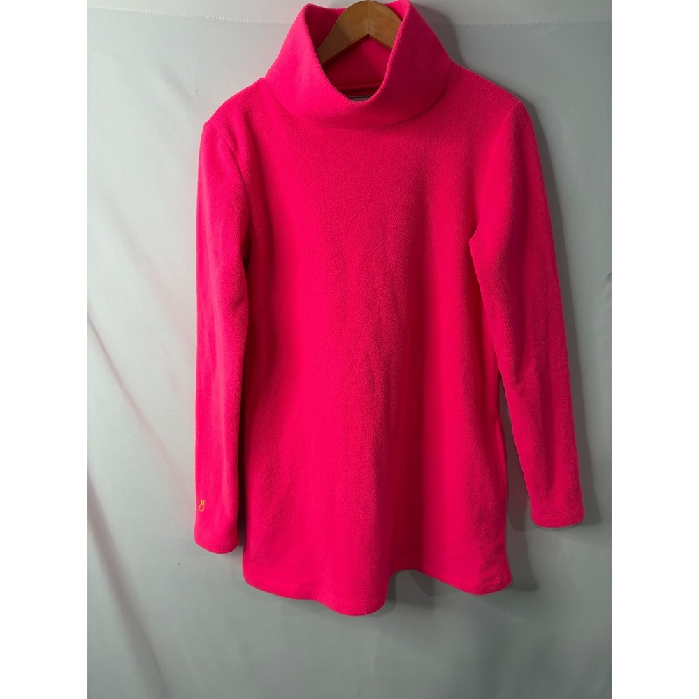 Dudley Stephens Cobble Hill Neon Pink Fleece Turtleneck Tunic Pockets Sz Small